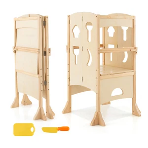Kids Folding Kitchen Step Ladder Stool Wooden Toddler Safety Tower Helper - Picture 1 of 8