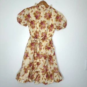 Janie and Jack Rose Print Dress Girls Size 12 Floral Cotton Ruffles Party - Picture 1 of 6