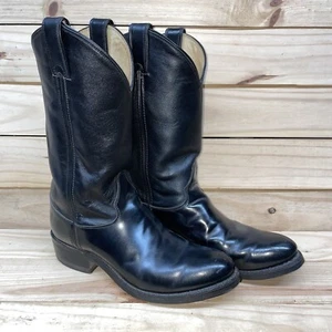 Mens Cowboy Boots Justin Tobias Classic Dress Black Style 3040 Size 8 D USA Made - Picture 1 of 16