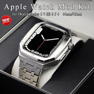 Kit mod di lusso per Apple Watch Series 987654 cinturino custodia 44 45 mm cinturino lunetta in metallo - Foto 1 di 13