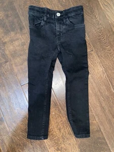Boys Black Denim Jeans Stretch 3-4 Years Cute Great Condition Skinny Adjustable - Picture 1 of 5
