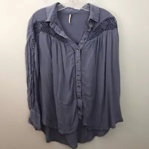 Free People Oversized Button Down Blouse Medium Periwinkle - Picture 1 of 5