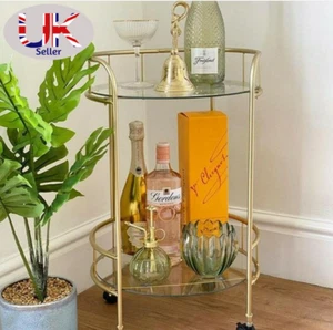 Gold Drinks Trolley With Glass Shelves Mini Bar Cocktail Table Drink Trolley - Picture 1 of 6
