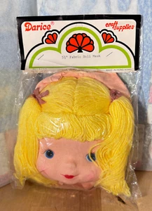 Vintage Darice Bastelbedarf 5,5" Puppe Maske Gesicht blonde Zöpfe neu aus altem Lagerbestand 1950er #1266 - Bild 1 von 5