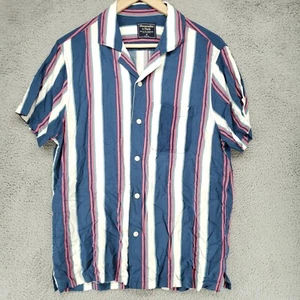 Abercrombie & Fitch 100% Viscose Short Sleeve Dress Shirt M Striped Button Down - Picture 1 of 15