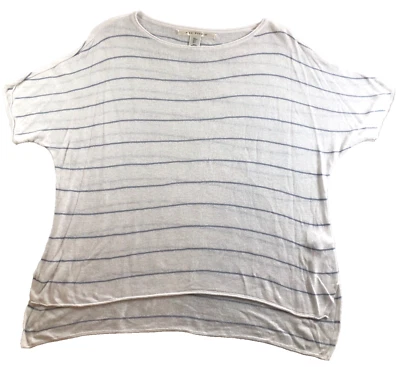 Suéter Max Studio Mujer Mezcla de Lino Talla S Blanco Gris Rayas Manga Corta Foto 1 de 4