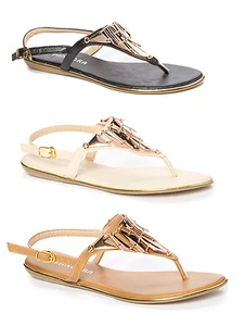 Damen Metallic Y-Riemen Gladiator Sandale Tribal Mode Sandalen Schuhe - Bild 1 von 14