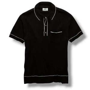 AE American Eagle Weekend Tipped Sweater Poloshirt. Schwarz - Bild 1 von 3