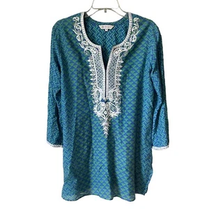 Sulu Collection Embroidered V-neck Tunic Swimsuit Beach Coverup Top Size 10 - Picture 1 of 7