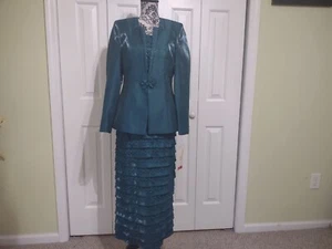 Nina Massani Women's Suit Collection 3PC Teal Green Tank, Jacket, Skirt Size 8 - Picture 1 of 12