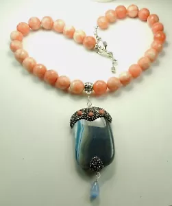 Elegante collar de ágata melocotón facetado llamativo colgante de ágata y diamantes de imitación - Imagen 1 de 2