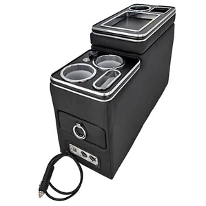 Centre Console Storage Box with USB Sockets and LED Lighting - Black - Picture 1 of 9