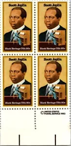 US STAMP VINTAGE POSTAGE : Scott#2044 Scott Joplin 20c Plate Block 4 *MNH - Picture 1 of 1
