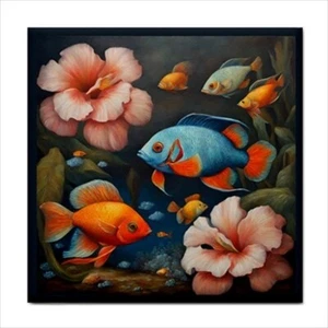 Tropical Fish Flowers Ceramic Tile Vintage Style Backsplash Border Wall Art - Picture 1 of 2