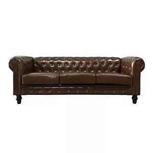 Chesterfield Button Tufted Faux Leather Sofa 3-Seater Couch w/ Removable Cushion - Picture 1 of 15