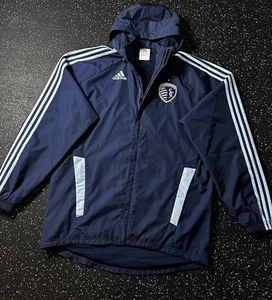 Size MEDIUM Adidas Kansas City Sporting Thick Wind Breaker Hidden Hood - Picture 1 of 6