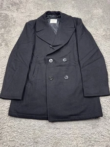 Vtg US Navy Pea Coat Men 44L Black Wool Tweed Double Breasted Military Overcoat - Picture 1 of 11