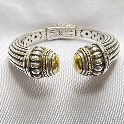 Brazalete con bisagras vintage de caviar de Lagos de plata de ley y oro de 18 quilates 53 g 6,5" pequeño Foto 1 de 3