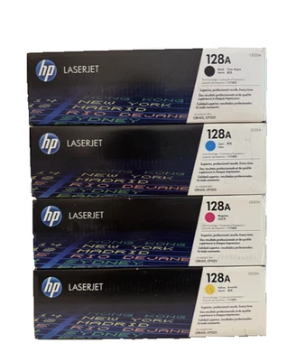 SET 4 Genuine HP 128A-CE320A/CE321A/CE322A/CE323A CMYB Toner HP LaserJet SEALED - Image 1 of 2
