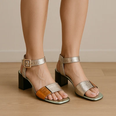 Sandalias para mujer Gorman empalmadas discoteca talla 39 cuero metálico tacón bloque Foto 1 de 4