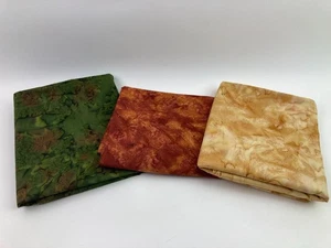 Lotto Tessuto Autunno Batiks Tye Tye Cotone Trapuntato Marmorizzato 3 Tagli 4+ iarde - Foto 1 di 11