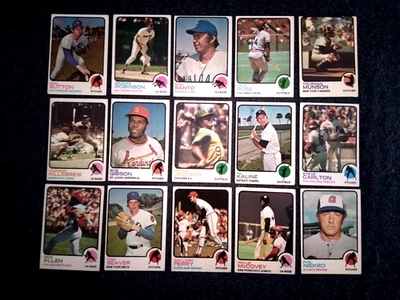 Lote 15 de beisebol 1973 Topps Rose Jackson Gibson Robinson Munson Seaver Kaline HOF - Imagem 1 de 4