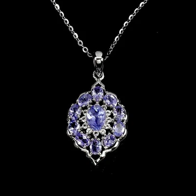 Collar de plata de ley 925 ovalado tanzanita 7x5 mm topacio piedras preciosas naturales joyería Foto 1 de 4