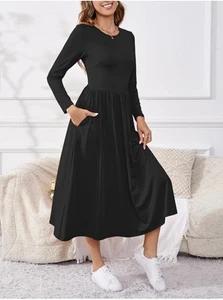 Women's Maxi Dress Long Sleeve Boat Neck, with Pockets XXL NWT - Picture 1 of 4