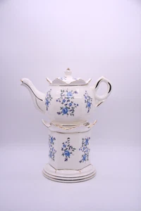 Blue Rose Tea Pot and Warmer. Complete Set. Vintage Japan Castle China Gold Trim - Picture 1 of 22