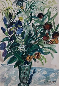 Edouard RIGHETTI - Peinture originale - Gouache - Bouquet - Imagen 1 de 4