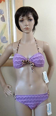 CALIFORNIA WAVES purple crochet style w animal print detail halter top&bottom,M - Image 1 of 4