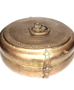 India antique Chapati bronze and copper lidded container - Picture 1 of 11