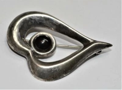 Firmato 925 Tailandia Argento Sterling Onice Nera Cuore Shapr Spilla 4.77g - Immagine 1 di 2