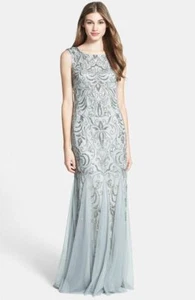 Adrianna Papell Beaded Mermaid Gown Dress Sz 10 Slate - Picture 1 of 2