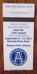 FOOTBALL: 2012 TORONTO ARGONAUTS SCHEDULE INSIDE CFL SPORTS MATCHBOOK COVER -F9 - Picture 1 of 2