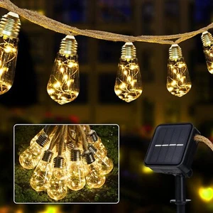 31ft Solar String Lights, 16 Bulb LED Patio Rope Lights, Waterproof Outdoor  - Picture 1 of 7