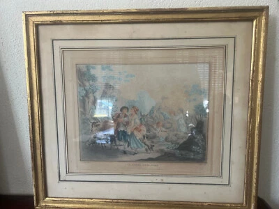 GRAVURE 18°s "DEPART D'UNE FOIRE" JB HUET SCENES GALANTES DECOR LOUIS XVI  - Photo 1/4