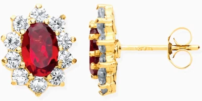 9ct Gold Ruby Stud Earrings Yellow Gold Cluster Studs July Birthstone New Boxed - Image 1 of 3