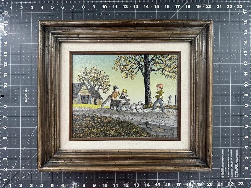 Impresión de pintura de colección Dog Won't Pull Wagon H Hargrove en lienzo enmarcada Foto 1 de 4
