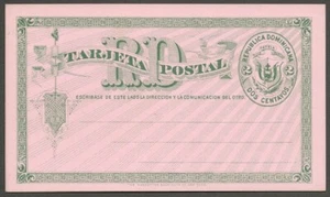 AOP Domicana 1881 2c green on pink postal card HG 1 - Picture 1 of 2
