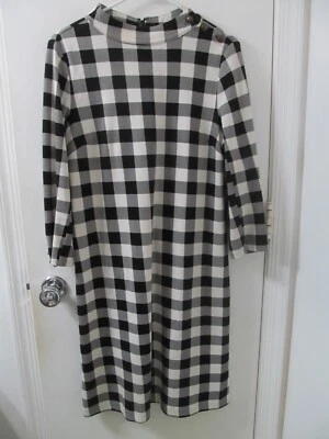 Vestido recto Talbots Buffalo Check Jersey elástico mangas 3/4 blanco y negro talla M Foto 1 de 4