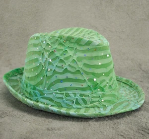 Something Special Womens Trilby Fedora Hat Green Sequin One Size Hipster Panama - Picture 1 of 12