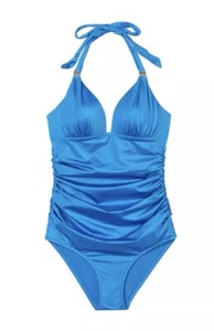 Victoria’s Secret Blue Ruched Push Up Halter One-Piece Swim Size M New Sealed - Picture 1 of 6