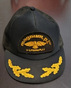Magnum PI Vintage 80s 1980 Tom Selleck Hawaii Trucker Snapback Hat Cap Black - Picture 1 of 5