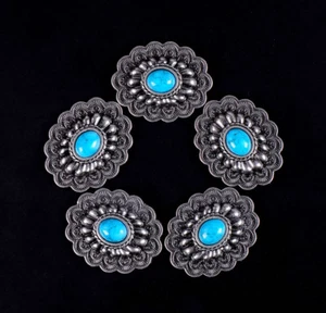 10 Stck. 35*28 mm Western Antik Silber Blume Türkis Conchos für Lederbearbeitung - Bild 1 von 12