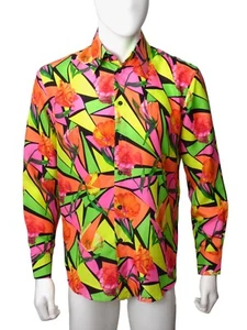 VERSACE-1990s Graphic Print Silk Shirt, Size-Large - Picture 1 of 4