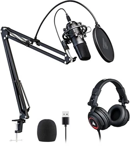 Pro Studio Microphone Set with Headphones for Streaming & Gaming - Plug & Play - Picture 1 of 11