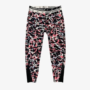 Under Armour Leggings Girls L Large Multi Cropped HeatGear Waistband Logo Pants - Picture 1 of 10