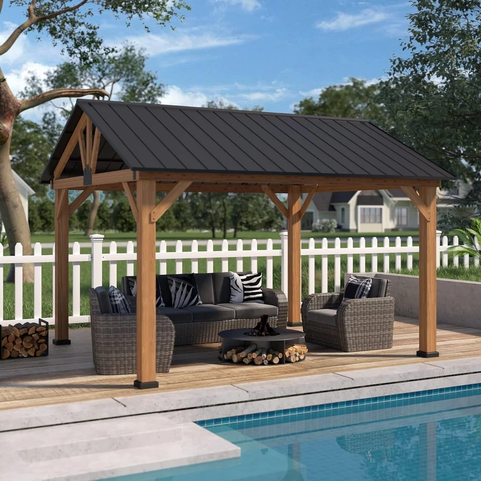EAGLE PEAK 11x13 Hardtop Gazebo Outdoor Cedar Wood Frame Pavilion