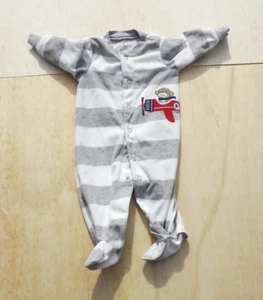 Size 3 Months Baby Boys  One Piece Grey White Stripe Monkey Carter's  - Picture 1 of 6